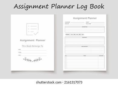 Assignment logbook planner template design for KDP Interior. Low content KDP interior