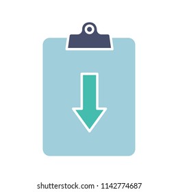 Assignment returned glyph color icon. Silhouette symbol on white background with no outline. Negative space. Clipboard with down arrow. Vector illustration