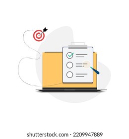 Assignment Target checklist with laptop stock vector