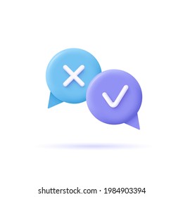 Assignment tasks icon. Speech bubbles with marks. 3d vector illustration.