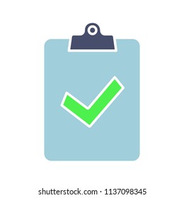 Assignment turned in glyph color icon. Silhouette symbol on white background with no outline. Successfully tested. Clipboard with check mark. Negative space. Vector illustration