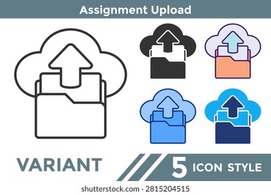 Assignment Upload icon representing submitting coursework and digital documents, ideal for LMS platforms, online education, homework submission, and cloud learning systems. Line, Filled, Color, Dualtone style.