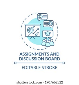 Assignments And Discussion Board Concept Icon. Online Course Management System Elements. Improving Of Learning Idea Thin Line Illustration. Vector Isolated Outline RGB Color Drawing. Editable Stroke