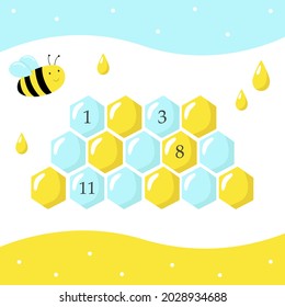 Assignments for preschoolers. A game for children. Printout. Bees. Vector graphics. On white background. Design for children's books, exercise books. For printing on paper. Classes for the intellect.