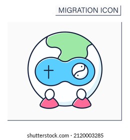 Assimilation color icon. Cultural and religious assimilation.Rejection of other people faiths or cultural preferences.Migration concept. Isolated vector illustration