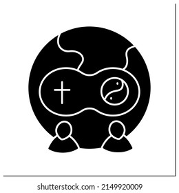 Assimilation glyph icon. Cultural and religious assimilation.Rejection of other people faiths or cultural preferences.Migration concept.Filled flat sign. Isolated silhouette vector illustration