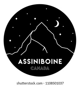 Assiniboine. Vector black and white  illustration of mountains in Canada.  Print design