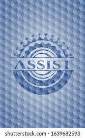 Assist blue emblem with geometric pattern background. Vector Illustration. Detailed.