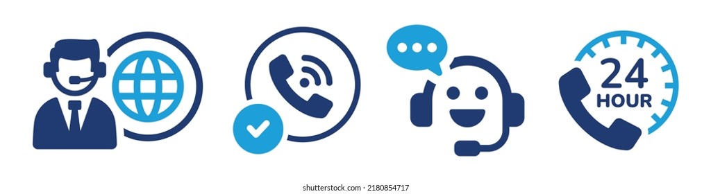 Assist call center icon set. Customer support 24 hours vector illustration.