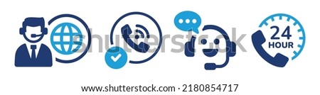 Assist call center icon set. Customer support 24 hours vector illustration.