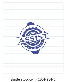 Assist pen emblem. Blue ink. Vector Illustration. Detailed. 