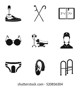 Assistance for disabled icons set. Simple illustration of 9 assistance for disabled vector icons for web