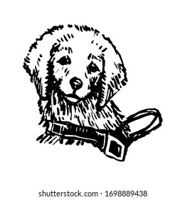 "Assistance Dog Day" illustration with dog. Hand drawn ink illustration. Nice pet. 