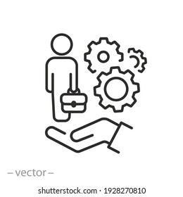 Assistance Employee Icon, Customer Or Worker Care Experience, Consumer Support Or Protection, Help Service, Thin Line Symbol On White Background - Editable Stroke Vector