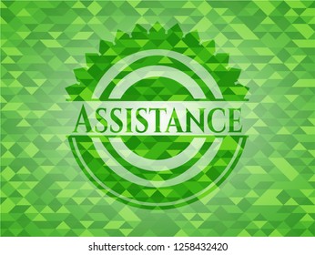Assistance green emblem with mosaic ecological style background