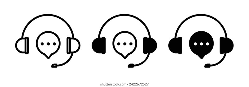 Assistance Headphone Line Icon. Helpdesk Audio icon in black and white color.