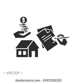 assistance home rent or sale icon, broker service, estate contract, document signature, agreement review, real buyer, flat stroke vector illustration