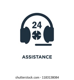 Assistance icon. Black filled vector illustration. Assistance symbol on white background. Can be used in web and mobile.