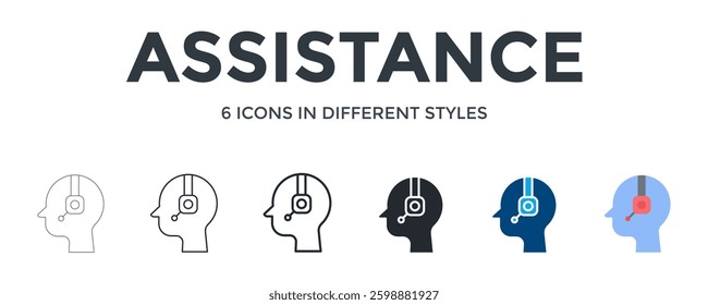 Assistance Icon In Different Style Vector Illustration. Designed In Thin Line, Regular Line, Bold Line, Glyph, Color Fill, And Flat Style Can Be Used For Web
