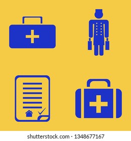 assistance icon set with house buying contract, first aid bag and bellhop vector illustration