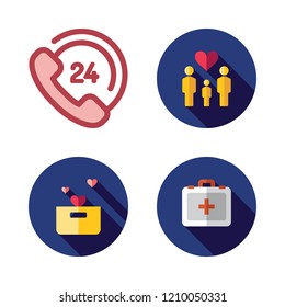 assistance icon set. vector set about donation, social services, customer service and first aid kit icons set.