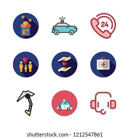 assistance icon set. vector set about headset, climbing, customer service and first aid kit icons set.