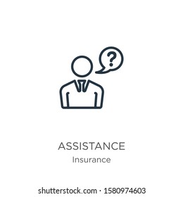 Assistance icon. Thin linear assistance outline icon isolated on white background from insurance collection. Line vector sign, symbol for web and mobile