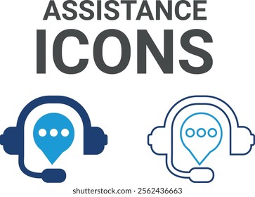 Assistance icons. Contains customer satisfaction, assistance, experience, feedback, operator and technical support icons. Solid icon collection.