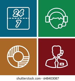 Assistance icons set. set of 4 assistance outline icons such as operator, help support, lifebuoy