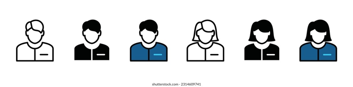 Assistance icons vector set. People, man, woman, employee, worker, user, person, profile, avatar, businessman icon collection in line, flat, and color style for apps and websites. Vector illustration