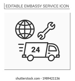 Assistance Line Icon. Fast Help In Arresting Citizens, Serious Illness. Embassy Service Concept. Isolated Vector Illustration. Editable Stroke