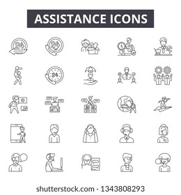 Assistance line icons for web and mobile design. Editable stroke signs. Assistance  outline concept illustrations