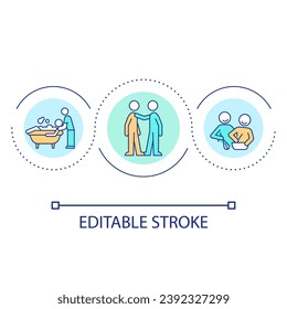 Assistance loop concept icon. Caregiver and nursing service. Routine activities support abstract idea thin line illustration. Isolated outline drawing. Editable stroke