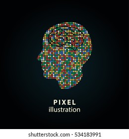 Assistance - pixel icon. Vector Illustration. Design logo element. Isolated on black background. It is easy to change to any color.
