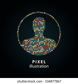 Assistance - pixel icon. Vector Illustration. Design logo element. Isolated on black background. It is easy to change to any color.