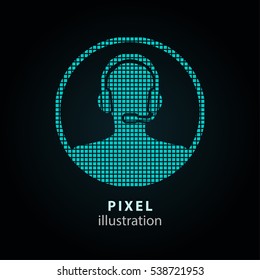 Assistance - pixel icon. Vector Illustration. Design logo element. Isolated on black background. It is easy to change to any color.
