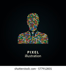 Assistance - pixel icon. Vector Illustration. Design logo element. Isolated on black background. It is easy to change to any color.