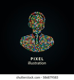 Assistance - pixel icon. Vector Illustration. Design logo element. Isolated on black background. It is easy to change to any color.