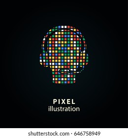 Assistance - pixel icon. Vector Illustration. Design logo element. Isolated on black background. It is easy to change to any color.