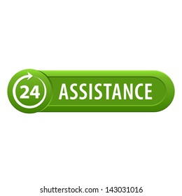 Assistance or service around the clock, 24 hours a day icon or button isolated on white background. Stylized vector green icon