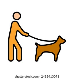 Assistance set icon. Person walking guide dog, harness, helping visually impaired, support, service animal, independence, navigation, mobility aid, disability assistance, companion, training.