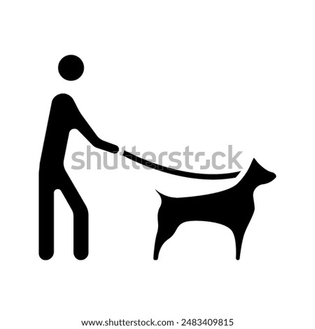 Assistance set icon. Person walking guide dog, harness, helping visually impaired, support, service animal, independence, navigation, mobility aid, disability assistance, companion, training.