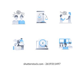 Assistance and support for refugees - flat design style icons set