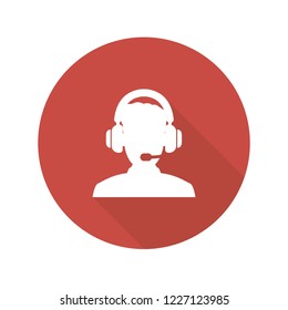 Assistance vector icon with long shadow. Illustration isolated on red background for graphic and web design.