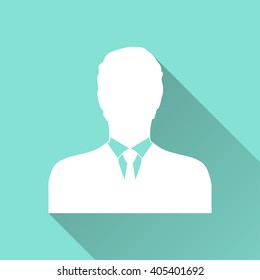 Assistance   vector icon with long shadow. White illustration isolated on green background for graphic and web design.  