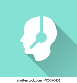 Assistance   vector icon with long shadow. White illustration isolated on green background for graphic and web design.  