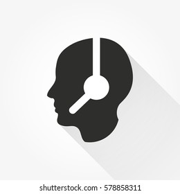 Assistance vector icon with long shadow. Black illustration isolated on white background for graphic and web design.