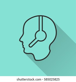 Assistance vector icon with long shadow. Black illustration isolated on green background for graphic and web design.
