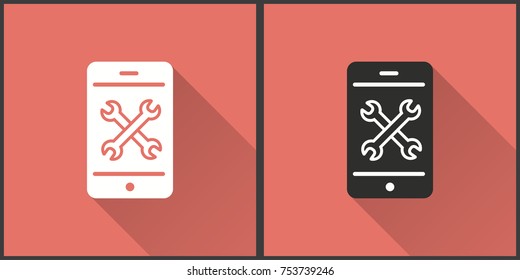 Assistance vector icon with long shadow. Illustration on red background isolated for graphic and web design.