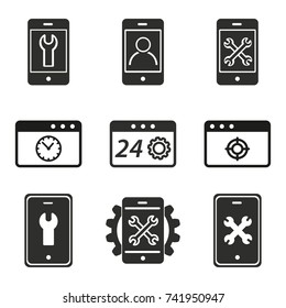 Assistance vector icons set. Black illustration isolated for graphic and web design.